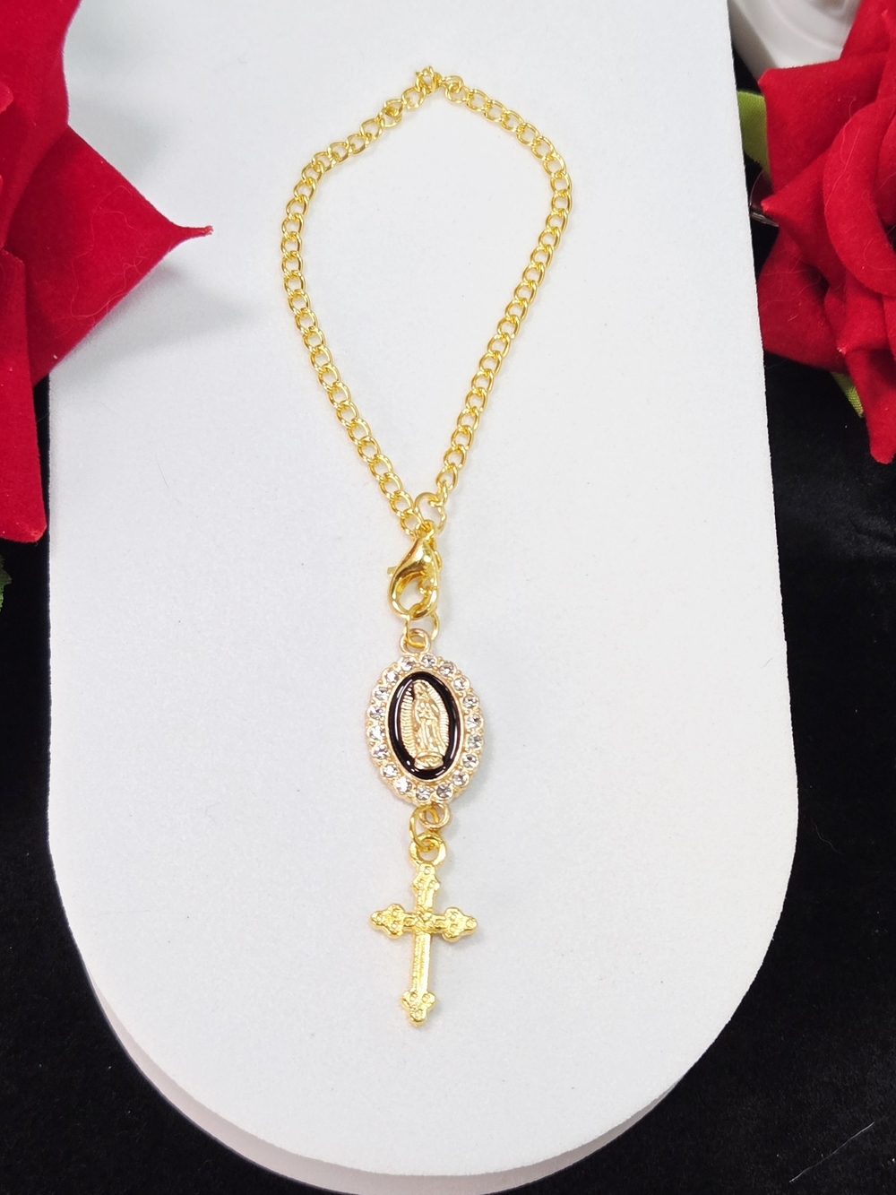 Catholic Rosary Car Charm Cross Medal Steering Wheel Blessing Mirror Ornament